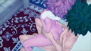 Izuku Midoriya maleït la seva valent company d&#039;equip Mina contra una paret - MHA Hentai.